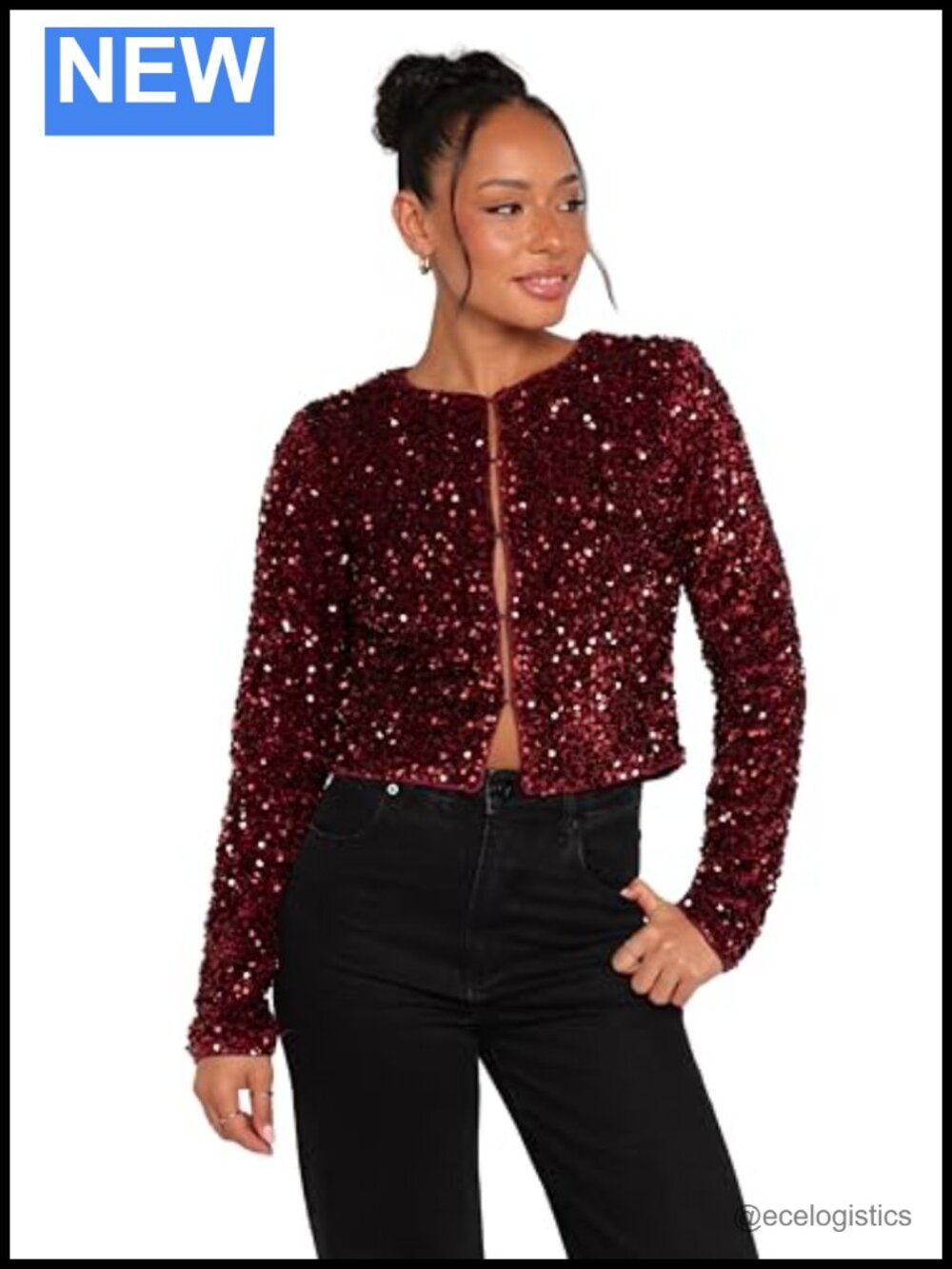 Petal & Pup Scarlette Cropped Jacket Burgundy Sequin L